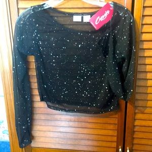 Top Crop Mesh Capezio Black Sparkly size Large New